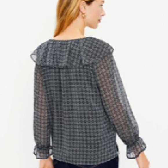 Petite Geo V-Neck Ruffle Blouse - Picture 2 of 6